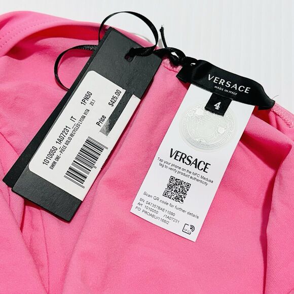 Versace Medusa Gold Logo Pink One Piece Swimsuit Size 4/ US L NWT $425 - Picture 3 of 5